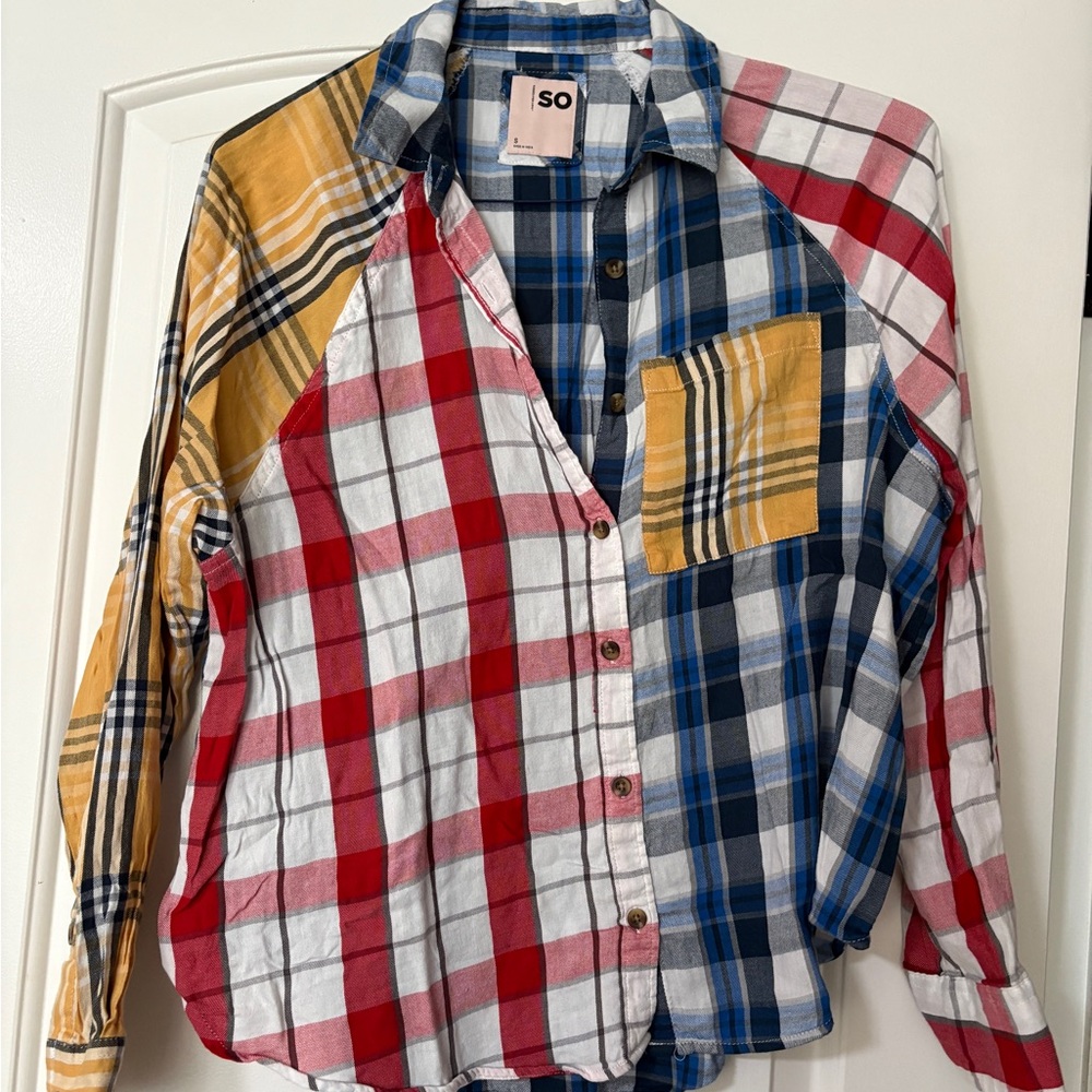 SO Blue and White Plaid Shirt
